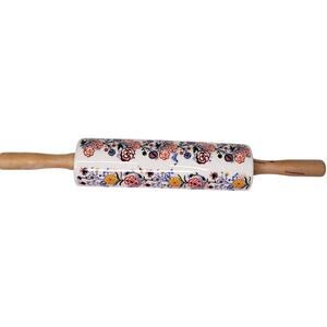 ?Rare ANTHROPOLOGIE Marian Floral 18" Ceramic Rolling Pin w/ Wood Handles in EUC